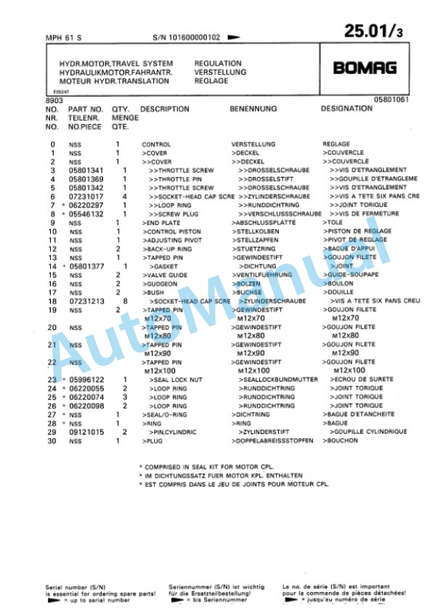 Bomag MPH 61 S Soil Stabilizer Spare Parts Catalogue 00810059 2 Bomag MPH 61 S Soil Stabilizer Spare Parts Catalogue 00810059-2