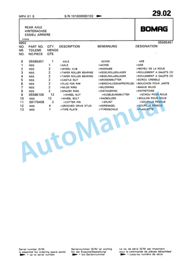 Bomag MPH 61 S Soil Stabilizer Spare Parts Catalogue 00810059 3 Bomag MPH 61 S Soil Stabilizer Spare Parts Catalogue 00810059-3
