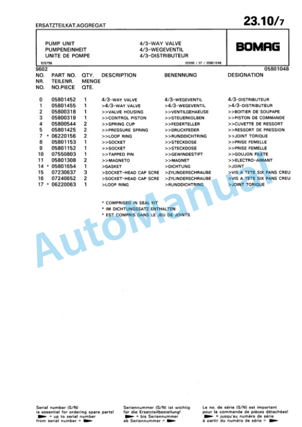 Bomag Pump Spare Parts Catalogue 00817722 2 Bomag Pump Spare Parts Catalogue 00817722-2