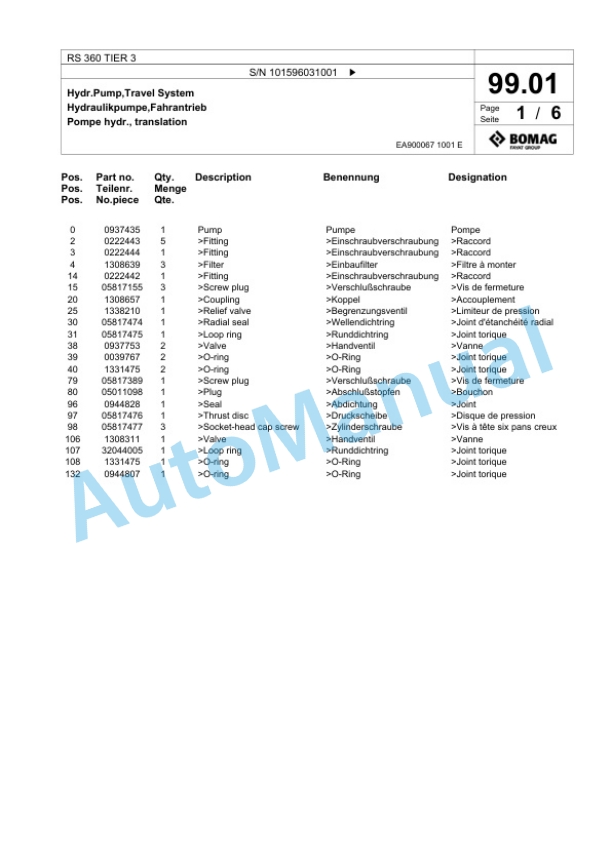 Bomag RS 360 TIER 3 Soil Stabilizer - Asphalt Recycler Spare Parts Catalogue 00825661 3 Bomag RS 360 TIER 3 Soil Stabilizer - Asphalt Recycler Spare Parts Catalogue 00825661-3