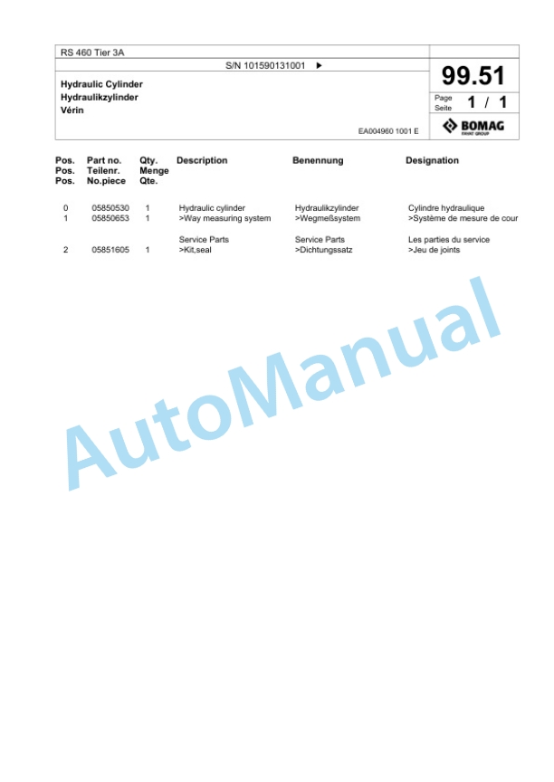 Bomag RS 460 Tier 3A Soil Stabilizer - Asphalt Recycler Spare Parts Catalogue 00824807 5 Bomag RS 460 Tier 3A Soil Stabilizer - Asphalt Recycler Spare Parts Catalogue 00824807-5