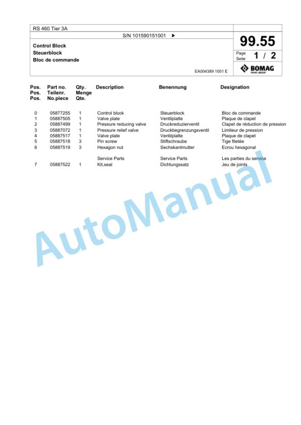Bomag RS 460 Tier 3A Soil Stabilizer - Asphalt Recycler Spare Parts Catalogue 00825187 4 Bomag RS 460 Tier 3A Soil Stabilizer - Asphalt Recycler Spare Parts Catalogue 00825187-4