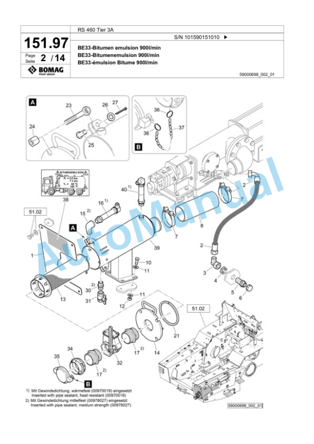 Bomag RS 460 Tier 3A Soil Stabilizer - Asphalt Recycler Spare Parts Catalogue 00825187 5 Bomag RS 460 Tier 3A Soil Stabilizer - Asphalt Recycler Spare Parts Catalogue 00825187-5