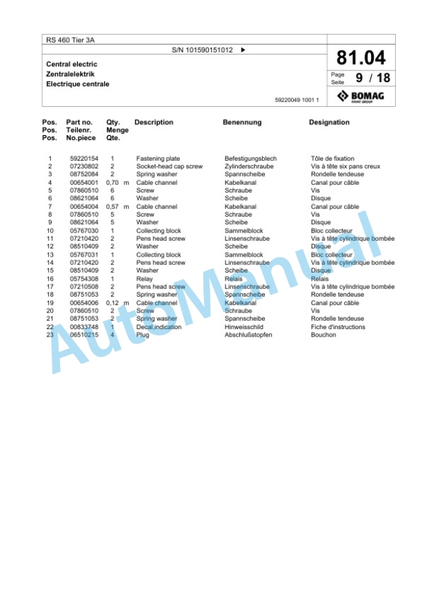 Bomag RS 460 Tier 3A Soil Stabilizer - Asphalt Recycler Spare Parts Catalogue 00826141 2 Bomag RS 460 Tier 3A Soil Stabilizer - Asphalt Recycler Spare Parts Catalogue 00826141-2