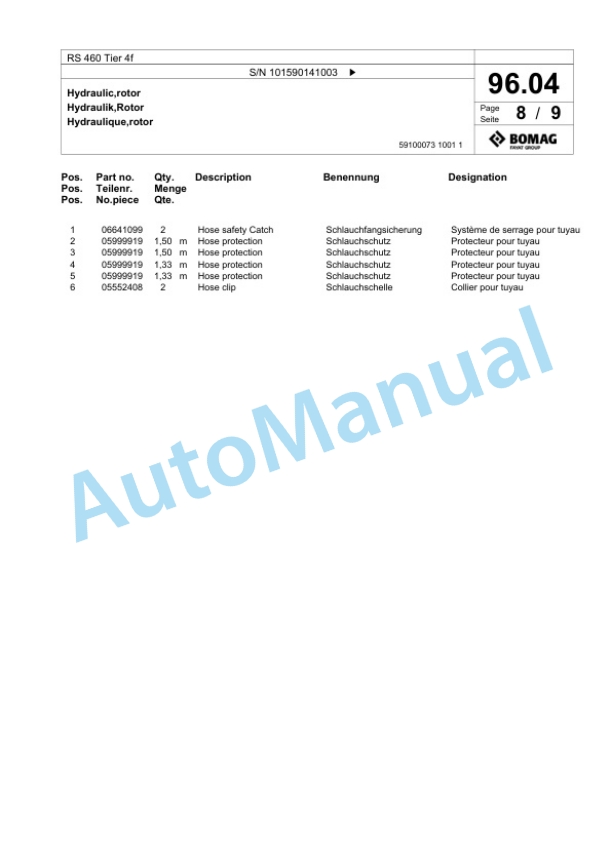 Bomag RS 460 Tier 4f Soil Stabilizer - Asphalt Recycler Spare Parts Catalogue 00824809 4 Bomag RS 460 Tier 4f Soil Stabilizer - Asphalt Recycler Spare Parts Catalogue 00824809-4