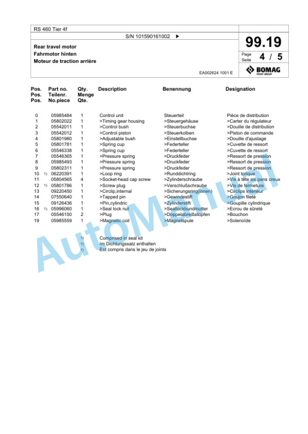 Bomag RS 460 Tier 4f Soil Stabilizer - Asphalt Recycler Spare Parts Catalogue 00825189 4 Bomag RS 460 Tier 4f Soil Stabilizer - Asphalt Recycler Spare Parts Catalogue 00825189-4