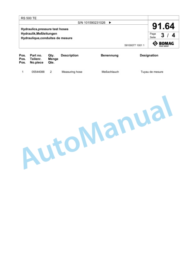 Bomag RS 500 TE Soil Stabilizer - Asphalt Recycler Spare Parts Catalogue 00825835 3 Bomag RS 500 TE Soil Stabilizer - Asphalt Recycler Spare Parts Catalogue 00825835-3