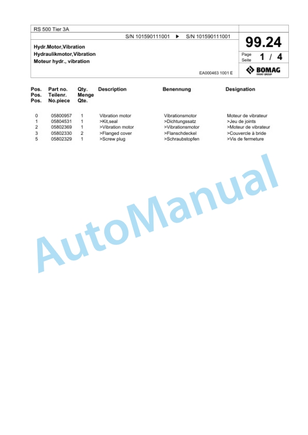 Bomag RS 500 Tier 3A Soil Stabilizer - Asphalt Recycler Spare Parts Catalogue 00824753 5 Bomag RS 500 Tier 3A Soil Stabilizer - Asphalt Recycler Spare Parts Catalogue 00824753-5