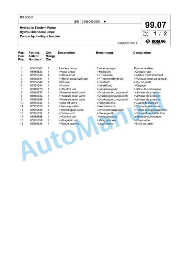Bomag RS 600-2 Soil Stabilizier - Asphalt Recycler Spare Parts Catalogue 00826669 2 Bomag RS 600-2 Soil Stabilizier - Asphalt Recycler Spare Parts Catalogue 00826669-2
