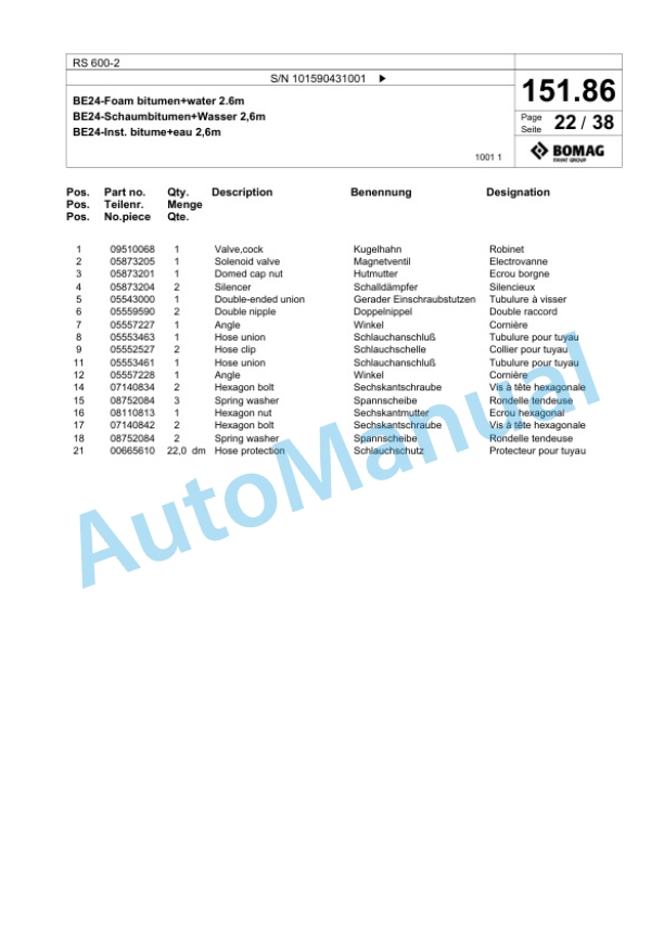 Bomag RS 600-2 Soil Stabilizier - Asphalt Recycler Spare Parts Catalogue 00826669 4 Bomag RS 600-2 Soil Stabilizier - Asphalt Recycler Spare Parts Catalogue 00826669-4