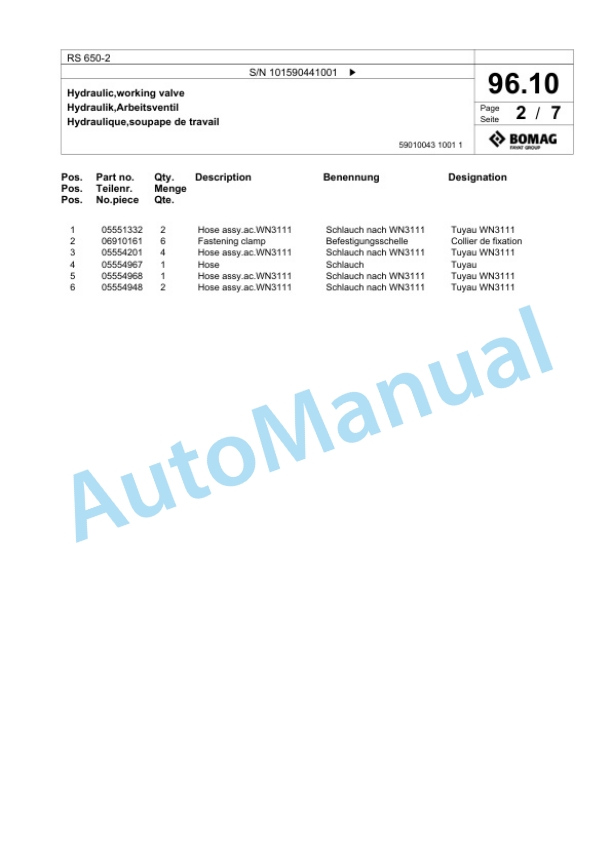 Bomag RS 650-2 Soil Stabilizier - Asphalt Recycler Spare Parts Catalogue 00826671 2 Bomag RS 650-2 Soil Stabilizier - Asphalt Recycler Spare Parts Catalogue 00826671-2