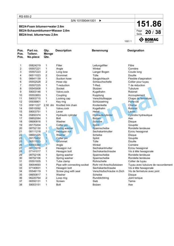 Bomag RS 650-2 Soil Stabilizier - Asphalt Recycler Spare Parts Catalogue 00826671 4 Bomag RS 650-2 Soil Stabilizier - Asphalt Recycler Spare Parts Catalogue 00826671-4