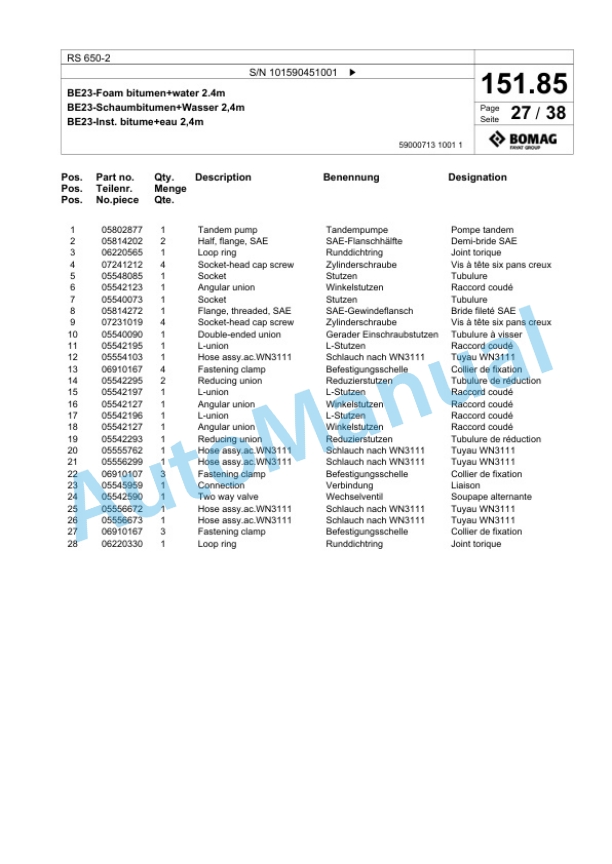 Bomag RS 650-2 Soil Stabilizier - Asphalt Recycler Spare Parts Catalogue 00826673 3 Bomag RS 650-2 Soil Stabilizier - Asphalt Recycler Spare Parts Catalogue 00826673-3