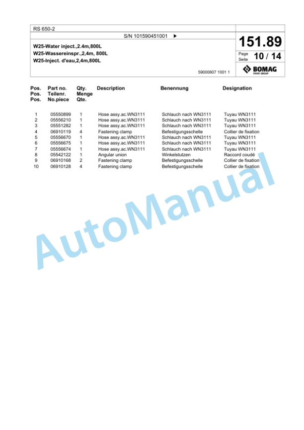 Bomag RS 650-2 Soil Stabilizier - Asphalt Recycler Spare Parts Catalogue 00826673 5 Bomag RS 650-2 Soil Stabilizier - Asphalt Recycler Spare Parts Catalogue 00826673-5