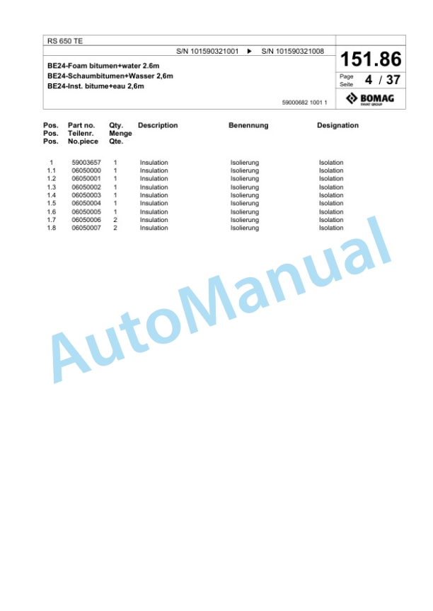 Bomag RS 650 TE Soil Stabilizer - Asphalt Recycler Spare Parts Catalogue 00825831 3 Bomag RS 650 TE Soil Stabilizer - Asphalt Recycler Spare Parts Catalogue 00825831-3