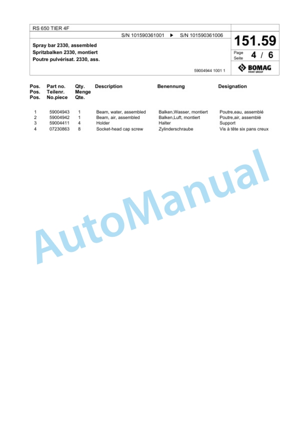 Bomag RS 650 TIER 4F Soil Stabilizer - Asphalt Recycler Spare Parts Catalogue 00825131 2 Bomag RS 650 TIER 4F Soil Stabilizer - Asphalt Recycler Spare Parts Catalogue 00825131-2
