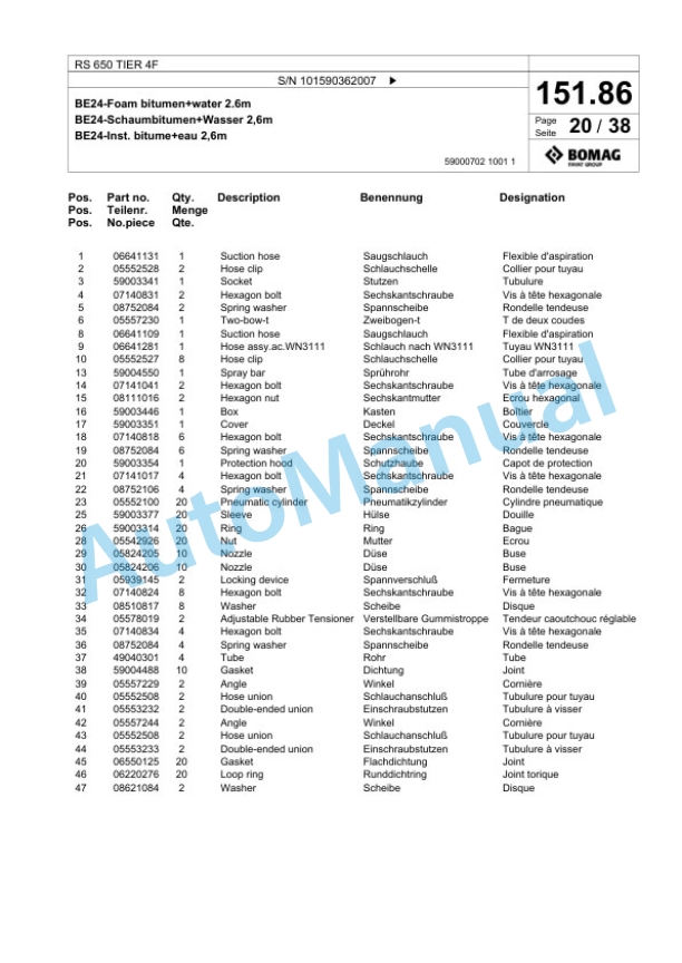 Bomag RS 650 TIER 4F Soil Stabilizer - Asphalt Recycler Spare Parts Catalogue 00825131 3 Bomag RS 650 TIER 4F Soil Stabilizer - Asphalt Recycler Spare Parts Catalogue 00825131-3