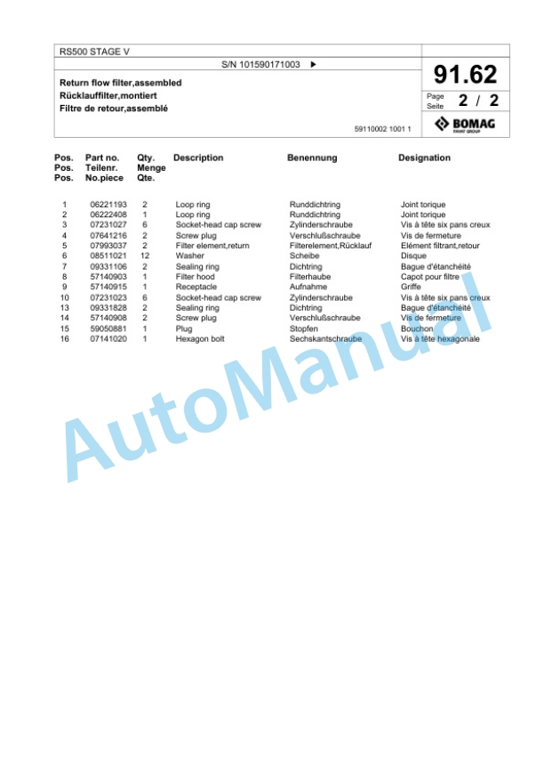 Bomag RS500 STAGE V Soil Stabilizer - Asphalt Recycler Spare Parts Catalogue 00825261 3 Bomag RS500 STAGE V Soil Stabilizer - Asphalt Recycler Spare Parts Catalogue 00825261-3