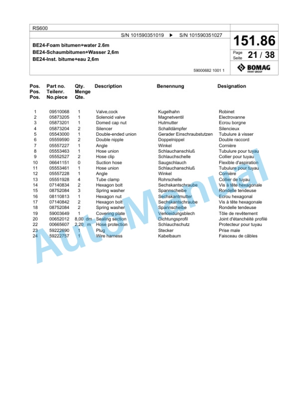 Bomag RS600 Soil Stabilizer - Asphalt Recycler Spare Parts Catalogue 00825147 3 Bomag RS600 Soil Stabilizer - Asphalt Recycler Spare Parts Catalogue 00825147-3