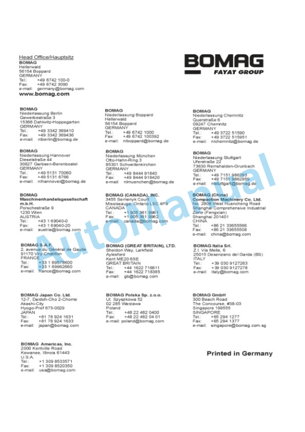 Bomag Travel Actuation Spare Parts Catalogue 00817724 5 Bomag Travel Actuation Spare Parts Catalogue 00817724-5