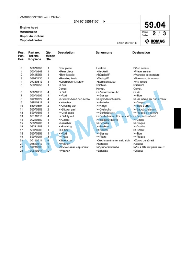 Bomag VARIOCONTROL-4i Plus Platten Single Drum Wheel Drive Vibratory Roller Spare Parts Catalogue 00824453 2 Bomag VARIOCONTROL-4i Plus Platten Single Drum Wheel Drive Vibratory Roller Spare Parts Catalogue 00824453-2