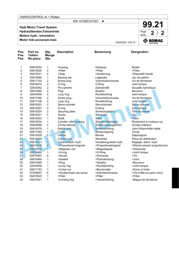 Bomag VARIOCONTROL-4i Plus Platten Single Drum Wheel Drive Vibratory Roller Spare Parts Catalogue 00824453 3 Bomag VARIOCONTROL-4i Plus Platten Single Drum Wheel Drive Vibratory Roller Spare Parts Catalogue 00824453-3