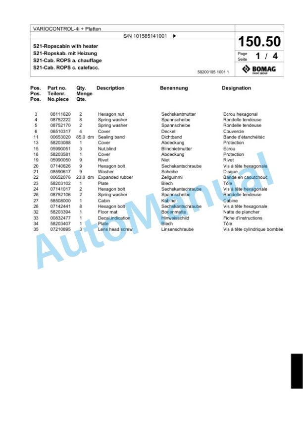 Bomag VARIOCONTROL-4i Plus Platten Single Drum Wheel Drive Vibratory Roller Spare Parts Catalogue 00824453 5 Bomag VARIOCONTROL-4i Plus Platten Single Drum Wheel Drive Vibratory Roller Spare Parts Catalogue 00824453-5