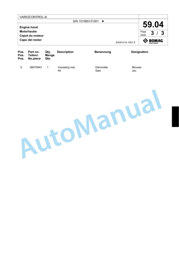 Bomag VARIOCONTROL-4i Single Drum Wheel Drive Vibratory Roller Spare Parts Catalogue 00824451 2 Bomag VARIOCONTROL-4i Single Drum Wheel Drive Vibratory Roller Spare Parts Catalogue 00824451-2