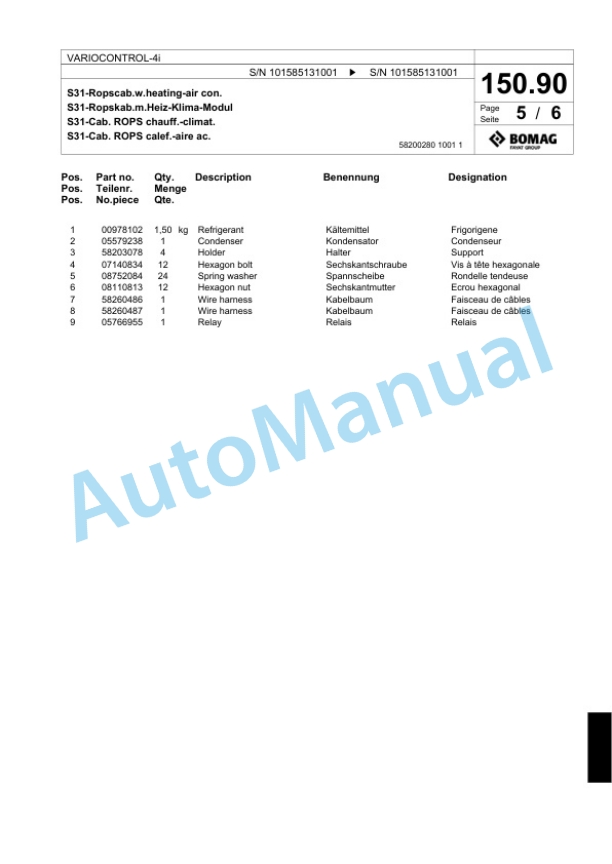 Bomag VARIOCONTROL-4i Single Drum Wheel Drive Vibratory Roller Spare Parts Catalogue 00824451 5 Bomag VARIOCONTROL-4i Single Drum Wheel Drive Vibratory Roller Spare Parts Catalogue 00824451-5