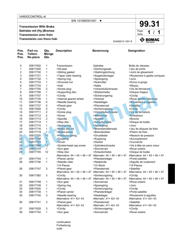 Bomag VARIOCONTROL-4i Single Drum Wheel Drive Vibratory Roller Spare Parts Catalogue 00824681 3 Bomag VARIOCONTROL-4i Single Drum Wheel Drive Vibratory Roller Spare Parts Catalogue 00824681-3