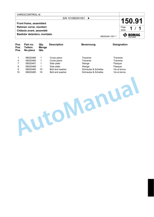 Bomag VARIOCONTROL-4i Single Drum Wheel Drive Vibratory Roller Spare Parts Catalogue 00824681 5 Bomag VARIOCONTROL-4i Single Drum Wheel Drive Vibratory Roller Spare Parts Catalogue 00824681-5