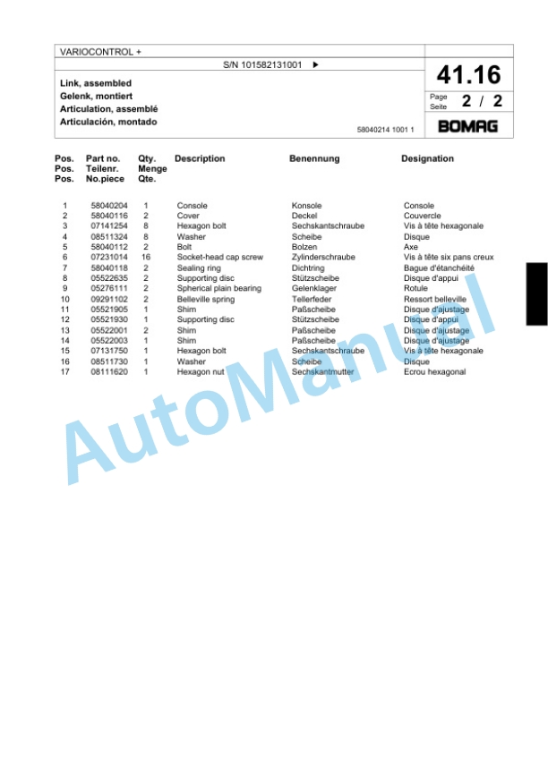 Bomag VARIOCONTROL Plus Single Drum Wheel Drive Vibratory Roller Spare Parts Catalogue 00818385 2 Bomag VARIOCONTROL Plus Single Drum Wheel Drive Vibratory Roller Spare Parts Catalogue 00818385-2