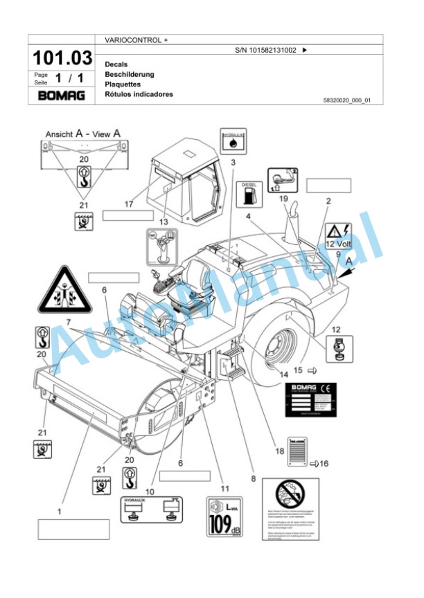 Bomag VARIOCONTROL Plus Single Drum Wheel Drive Vibratory Roller Spare Parts Catalogue 00818385 5 Bomag VARIOCONTROL Plus Single Drum Wheel Drive Vibratory Roller Spare Parts Catalogue 00818385-5