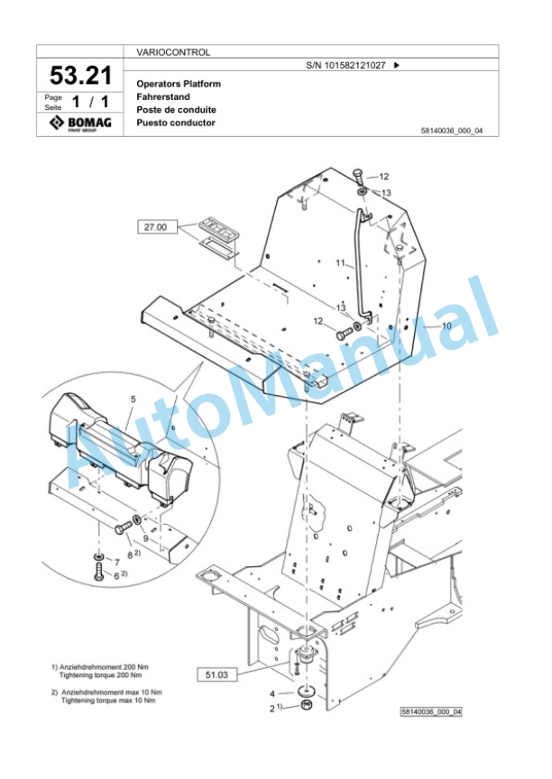 Bomag VARIOCONTROL Single Drum Wheel Drive Vibratory Roller Spare Parts Catalogue 00824151 2 Bomag VARIOCONTROL Single Drum Wheel Drive Vibratory Roller Spare Parts Catalogue 00824151-2