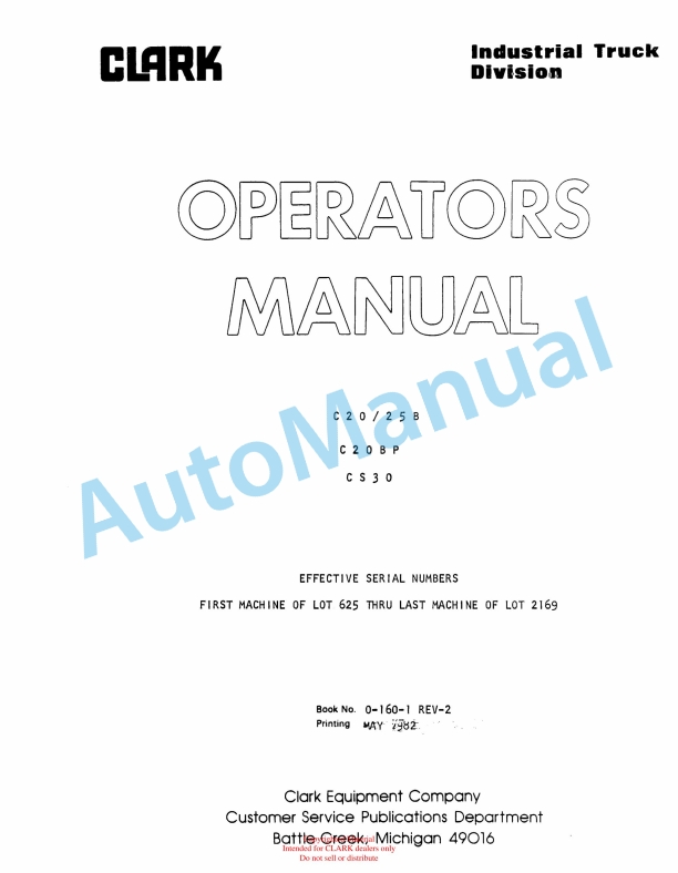 Clark C 20 B, C 25 B, C 20 BP, CS 30 Operator Manual O-160-1
