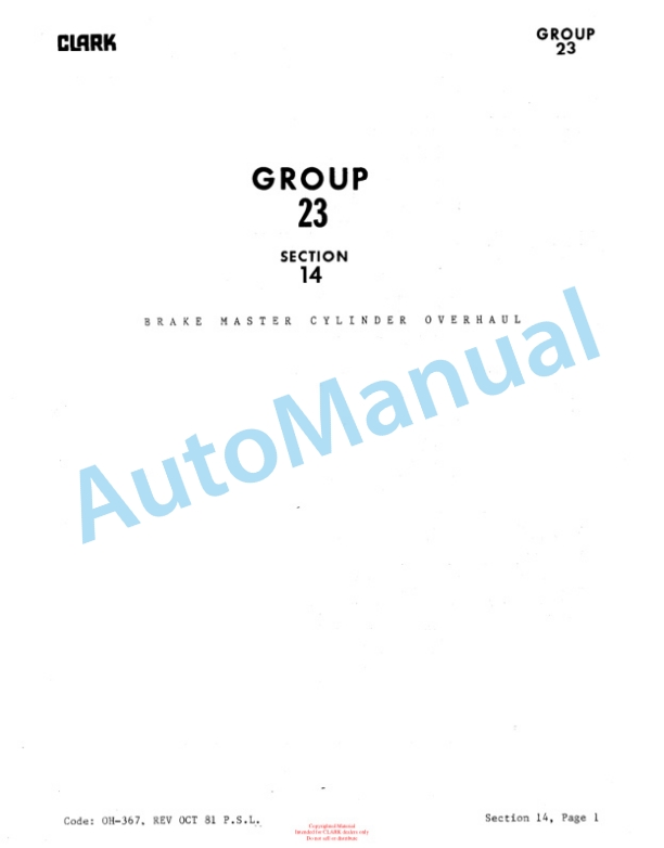 Clark C 30, C 40, C 50, CF 30, CF 40, CF 50, CY 40, CY 50, CYF 40, CYF 50 Overhaul Manual OH-442 2 Clark C 30, C 40, C 50, CF 30, CF 40, CF 50, CY 40, CY 50, CYF 40, CYF 50 Overhaul Manual OH-442-2