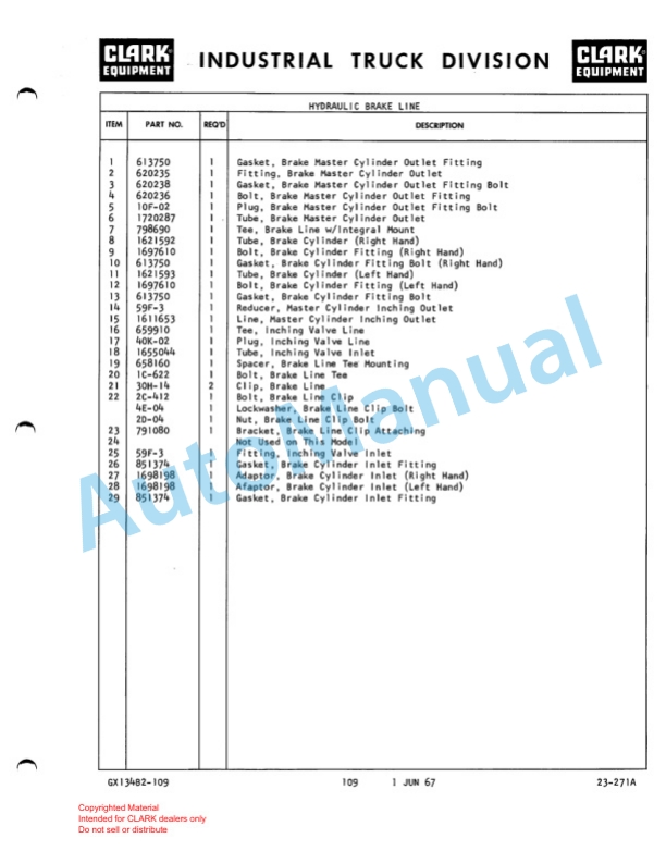 Clark C 60 B Truck, Lift. Fork, Gasoline Powered Technical Manual GX 134B6-3