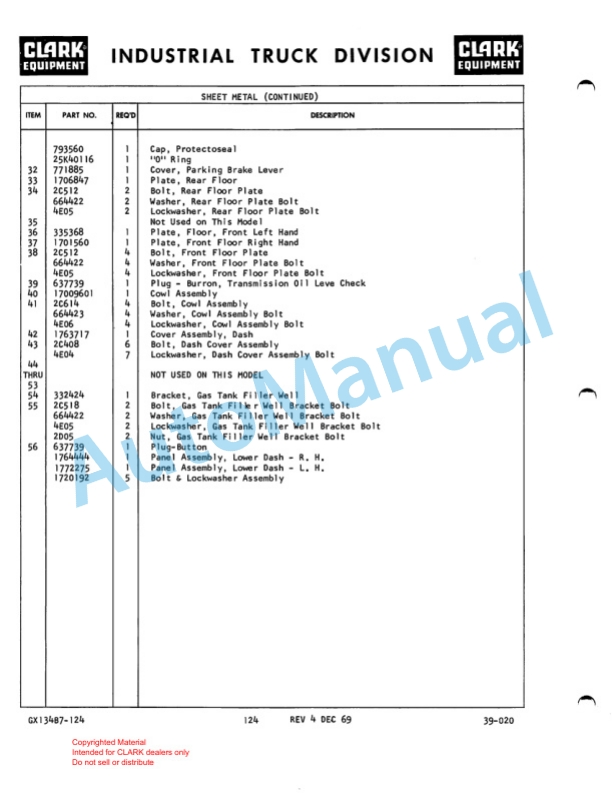 Clark C 60 B Truck, Lift. Fork, Gasoline Powered Technical Manual GX 134B7 4 Clark C 60 B Truck, Lift. Fork, Gasoline Powered Technical Manual GX 134B7-4