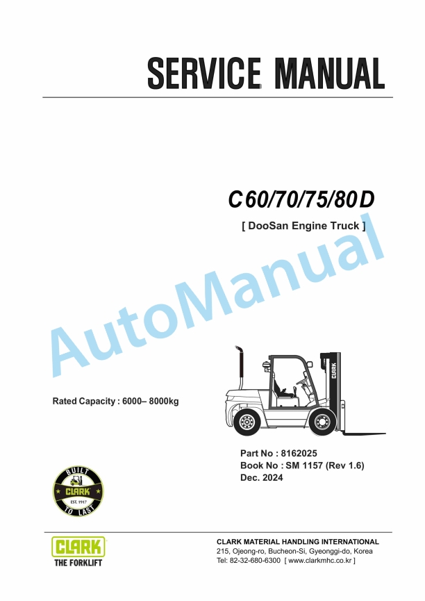 Clark C 60 D, C 70 D, C 75 D, C 80 D Service Manual SM-1157