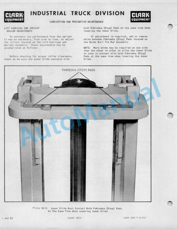Clark C-60 Operator Maintenance Parts Manual O-204-4