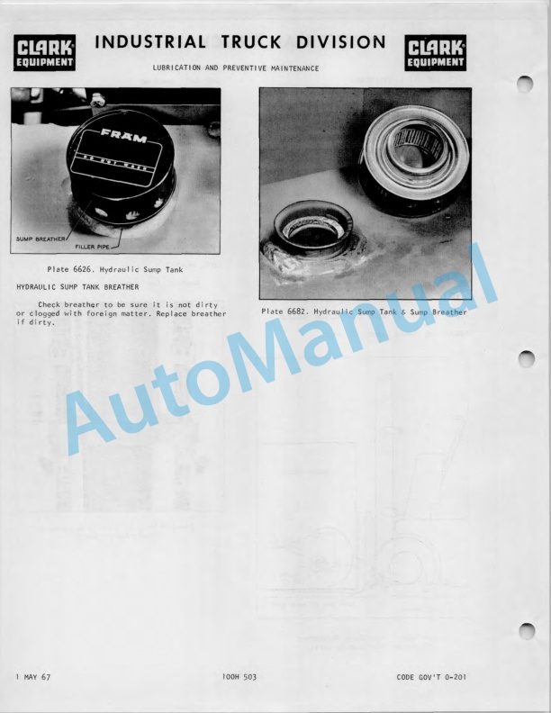 Clark C-60 Operator Maintenance Parts Manual O-226 2 Clark C-60 Operator Maintenance Parts Manual O-226-2