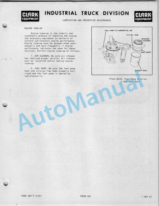 Clark C-60 Operator Maintenance Parts Manual O-226 3 Clark C-60 Operator Maintenance Parts Manual O-226-3