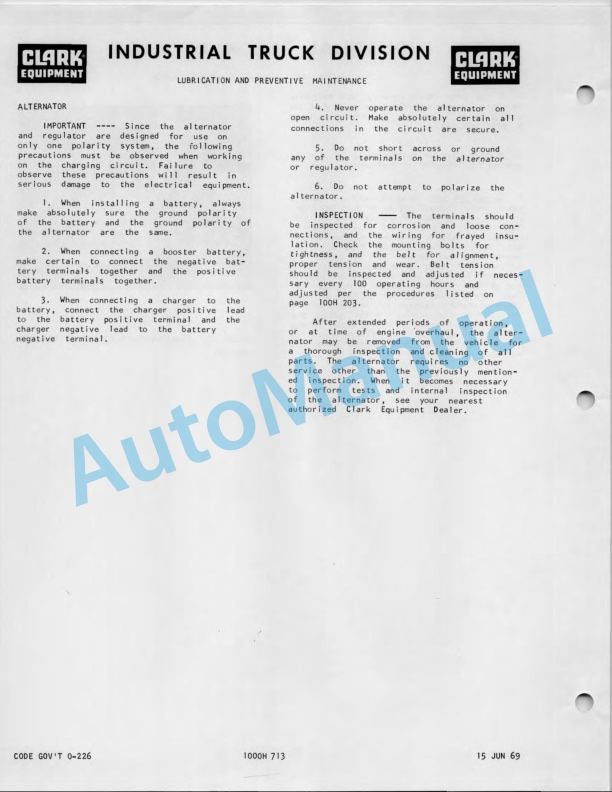 Clark C-60 Operator Maintenance Parts Manual O-226 5 Clark C-60 Operator Maintenance Parts Manual O-226-5