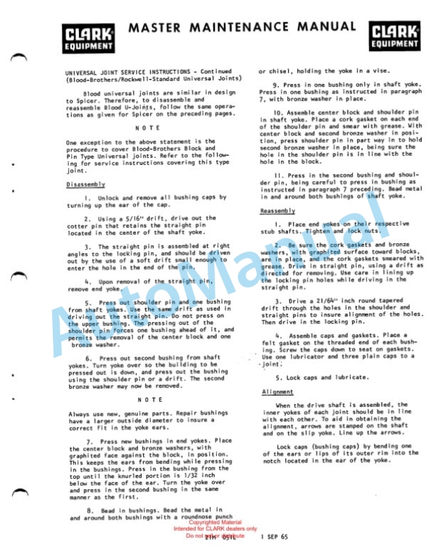 Clark C300Y40 Gas and LPG Powered Overhaul Instructions OH-389 3 Clark C300Y40 Gas and LPG Powered Overhaul Instructions OH-389-3