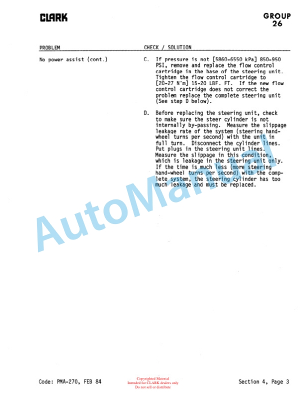 Clark C500 235 Gasoline Planned Maintenance and Adjustment Procedures Manual PMA-270-2