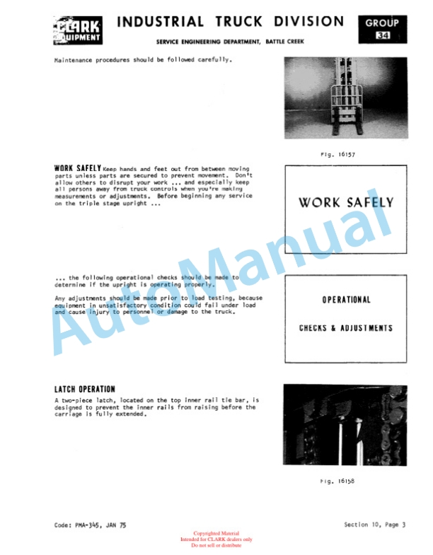 Clark C500 235 Gasoline Planned Maintenance and Adjustment Procedures Manual PMA-270-3