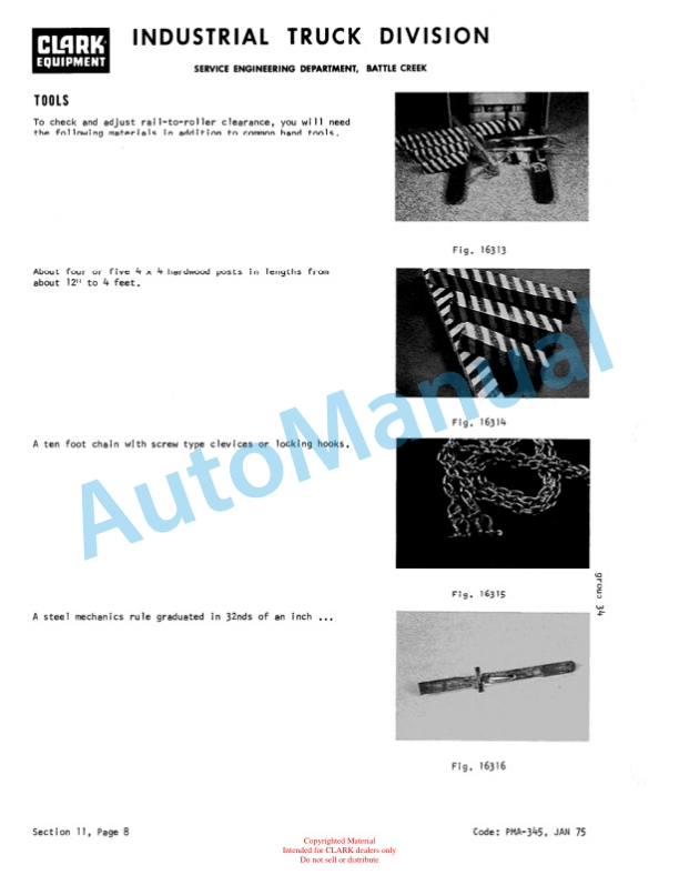 Clark C500 235 Gasoline Planned Maintenance and Adjustment Procedures Manual PMA-270-5