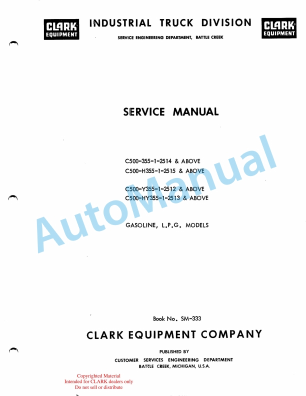 Clark C500-355, C500-H355, C500-Y355, C500-HY355 Gasoline, LPG Service Manual SM-333