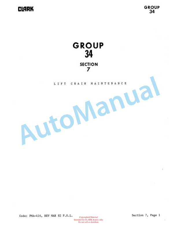 Clark C500 355 LPG Planned Maintenance and Adjustment Procedures Manual PMA-274-3
