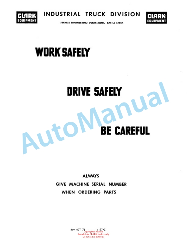 Clark C500 915, Y1015 Planned Maintenance and Adjustment Procedures Manual PMA-355-2